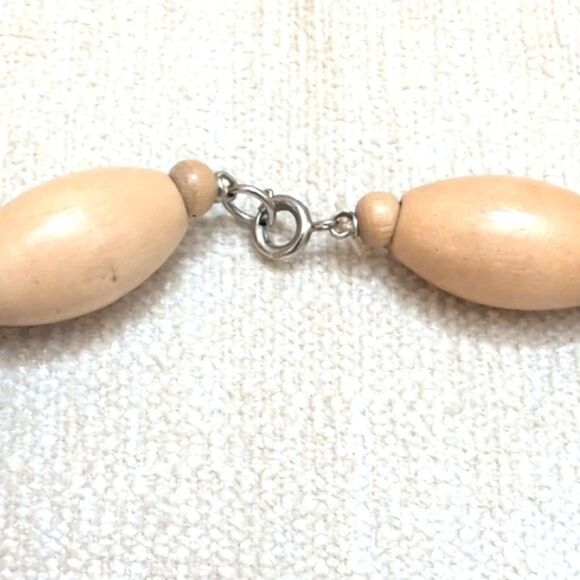 Vintage Red and Tan Wood Beaded Folk Art 31" Necklace - Picture 2 of 5